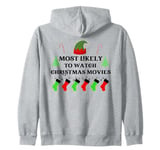 Most Likely To Watch Christmas Movies Family Santa Elf Hat Zip Hoodie