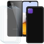 FZ Noir Coque Pour Samsung Galaxy A22 5G (6,4") + 4 X Verre trempé, HD Film Protecteur - TPU Silicone Cover Case Shell.