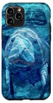 Coque pour iPhone 11 Pro Save The Manatee Crystal River FL Bleu abstrait rayé