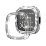 För Fitbit Versa 4 Double-Row Diamond enfärgad galvanisering case watch Transparent