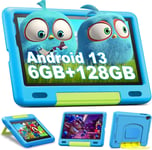 Tablette Enfants Android 13,6 Go Ram+128 Go Rom,Tf 1 Tb,Ecran Ips 1080P,Tablette Pour Enfant Avec Application Educative,Contrôle Parental,Double Camera,Wifi,Bluetooth,Kid-Proof Etui,Bleu