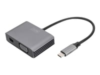 Digitus - Video Adapter - 24 Pin Usb-C (Hann) Til Mini Displayport, Hd-15 (Vga) (Hunn) - Displayport 1.4 - 20 Cm - 4K 30Hz Støtte - Romgrå