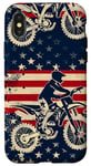 Coque pour iPhone X/XS Bleu Bohème Ethnique Motocross Drapeau Américain Dirt Bike Rider