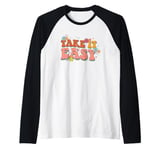 Take It Easy Retro Floral Motif Raglan Baseball Tee