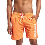 Walker Valentin Swimwear Swimsuit Cofortable Swimming Shorts Men Quick-drying Breathable Beach Shorts Swimwear Trunk Mesh Lined Orange, Size : M