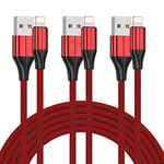 FEEL2NICE iPhone Charger Cable [MFi Certified] ，(3 Pack 2M) Nylon Braided Lightning Cable, iPhone Charging Cord USB Cable Compatible with iPhone 11/Pro/X/Xs Max/XR/8 Plus /7 Plus/6/ iPad （Red）