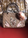 NEW GUESS Women's Jaden Brown Print Logo Floral Detail Satchel Handbag Purse