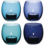 LSA Coro Tealight Holder H6.5cm Lagoon Assorted | Set of 4 | Hand Painted Glassware | CZ17