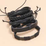 5-pack handgjorda läderarmband herr armband Svart Sort