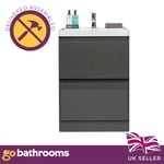 Newbold Dark Grey Gloss Bathroom Floor Vanity Unit White Polymarble Basin 60cm