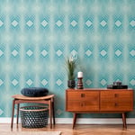 A.S. Création Retro 70s Diamond Wallpaper Blue/Light Blue/Turquoise/White Retro Chic 395321 8.50m x 0.53m Paste The Wall