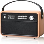 Retro D1 Vintage Radio Dab/Fm Enceinte Bluetooth|Reveil De Chevet Avec Fonction De Veille|Exterieur Rustique,Rechargeable Sur Secteur Et Usb,Carte Tf,Aux Et Usb(Chene)