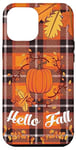 Coque pour iPhone 14 Plus Fall Leaves Étui à carreaux Motif citrouille d'Halloween Noir/orange