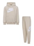 Nike Kids Unisex Club Fleece Hoodie And Joggers Set - Beige, Beige, Size 6-7 Years