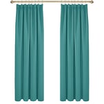 Deconovo Lot de 2 Rideau 50% Occultant Thermique Anti Froid Isolant Cuisine Rideaux Chambre Garcon Galon Fronceur Turquoise 132x229cm