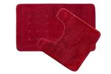 Emma Barclay Orkney - Crosshatch 2 Pc Bath Set in Bordeaux - Mat 45x75cm/ Pedestal 45x45cm