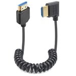 Duttek Right Angle HDMI to 2.1 HDMI Coiled Cable 1.2m, Hdmi 2.1 ultra high speed 48Gbps supports 8K@60Hz, 4K@120Hz, 8K Camera HDMI Cable compatible with Camcorder, Laptop, Monitor TV, PS4/PS5, PC