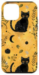 Coque pour iPhone 12 mini Jaune Vintage Floral Phases Lune Cristal Sorcière Mignon Noir