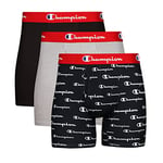 Champion Men's Boxer Briefs, Every Day Comfort Stretch Cotton Moisture-Wicking Underwear, Multi-Pack, Black/Oxford Grey Heather/Black Script Logo-3 Pack, XXL (Pack of 3)