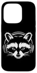 iPhone 14 Pro Black and White Gamer Raccoon with Headphones Case