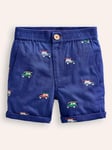 Mini Boden Kids' Cotton Blend Embroidered Shorts, Sapphire Blue Jeep