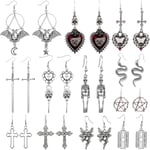 12 Par Gothic Punk Vintage Örhängen Set Grunge Goth Punk Rock Harajuku Emo Smycken Silver Bat Cross Snake Pentagram Sw