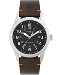 Timex Expedition North Montre mécanique pour hommes, 38 mm, bracelet marron écologique en deux parties, à ouverture rapide, cadran noir, boîtier en acier inoxydable TW2V64300