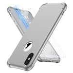 ORETECH Compatible with iPhone X Case, iPhone Xs with [2 x Tempered Glass Screen Protector]360 Full Body Shockproof Case UltraThin Hard PC Silicone Case Cover for iPhone X iPhone XS 5.8 inch - Silver