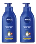 2 x Nivea Intensive Moisture Body Milk Lotion 48h Smoother Dry Skin SPF15 525ml