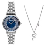 Emporio Armani Montre en Acier Inoxydable argenté et Collier en Argent Sterling pour Femme, Ensemble