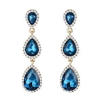 Clearine Boucles d'oreilles Femme Argent Pendantes Magnifiques en Cristal Petites à Grandes Triple Goutte d'eau Bleu Ton d'or