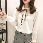 Women'S Shirt Office Ladies Blouse Spring Autumn Tops Fashion Long Sleeve Bow Slim White Shirt-White_M