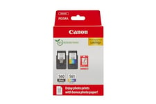 Canon PG-560 / CL-561 Lot de 2 Cartouches d'encre Authentiques (1 x Noir, 1 x Couleur) Comprend 50 Feuilles de Papier Photo 4 x 6 – Carton Multipack