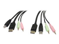 StarTech.com 6ft 4-in-1 USB DisplayPort® KVM Switch Cable w/ Audio & Microphone (DP4N1USB6) - Video/USB/ljud-kabel - USB, mini-phone stereo 3.5 mm, DisplayPort (hane) till USB, mini-phone stereo 3.5 mm, DisplayPort (hane) - 1.8 m - formpressad - svar