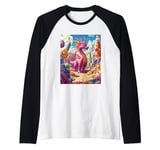 Playful Pink Dragon Exploring a Whimsical Candy Land Raglan Baseball Tee