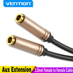 Vention Jack 3,5 mm femelle vers femelle câble audio stéréo plaqué or câble d'extension auxiliaire pour casque téléphone portable PS3 câble auxiliaire, noir- 30 cm