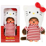 Bandai Monchhichi - Peluche Monchhichi Hello Kitty - Peluche Singe Iconique des années 80 - Peluche Toute Douce 20 cm pour Enfants et Adultes - Jouet Enfant 2 Ans et + - SE252848