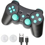 Manette PS3 sans fil pour PS3 Double Shock 6 axes, Bluetooth Gamepad Joystick avec câble de charge bleu