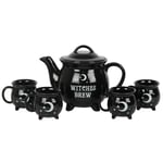 WITCHES BREW BLACK MAGIC CAULDRON TEA SET STARS MOON KITCHEN WITCH GIFT MUGS POT