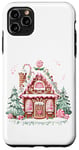 Coque pour iPhone 11 Pro Max Jolie maison en pain d'épice avec flocons de neige en glaçage rose