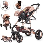 VEVOR Poussette Bébé 3en1+Siège-Auto+Nacelle Ceinture Sécurité Moustiquaire 15kg