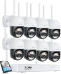 ZOSI C289 2.5K Kit Caméra Surveillance Extérieure sans Fil, NVR 8CH 5MP avec 2 to HDD, Caméra IP PT 355°/140°, Alarme Sonore