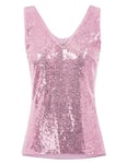 GRACE KARIN Femme Débardeur Gilet à Paillettes sans Manche Slim Brillante Sequins Débardeur Soiree Bal Danse Club Veste Rose à Sequins Unique XXL