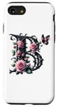 Coque pour iPhone SE (2020) / 7 / 8 Letter B Initial Floral Monogram Rose Pink Flower Butterfly