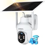 Xega 4G Lte Security Camera Outdoor With SIM Card, Solar Powered Wireless CCTV Work Without WiFi, 2K HD No WiFi Security Camera with PTZ Motion Detection Spotlight & Siren Alert TF&Cloud Storage IP66