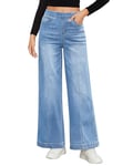 Roskiky Jean pour femme - Taille haute - Pull On Mom - Jean extensible - Taille haute - Pantalon tendance - Couture avant - Jean ample des années 90, bleu moyen, XL