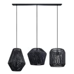 Paco Home Suspension Table À Manger Osier Boho Lampe Suspendue Salle À Manger E27 Rotin Papier, Couleur:Noir (Ø28 + Ø30 + Ø33cm), Type de luminaire___Couleur:Lampe à suspension - Noir