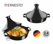 Moroccan Tagine Cooking Pot 27cm Large 2.4L Cast-Iron For Any Hobs - Gloss Black