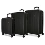 Movom Wood Set de Bagages Noir 55/65/75 cms Rigide ABS Serrure TSA 220L 4 roues doubles Bagage à main