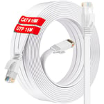 Cable Ethernet 15m, Cat 6 Cable RJ45 15m Haute Vitesse Câble Réseau, Plat Blanc Cable Internet 1000Mbps 250MHz, Intérieur Extérieur Imperméable Gigabit Cable LAN pour Routeur Switch Modem (15.[G2239]